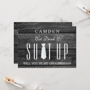 Black Chalkboard Suitup Will you be my groomsman Invitation