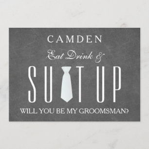 Black Chalkboard Suitup Will you be my groomsman Invitation