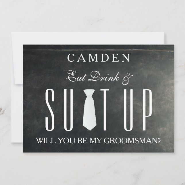 Black Chalkboard Suitup Will you be my groomsman Invitation (Front)