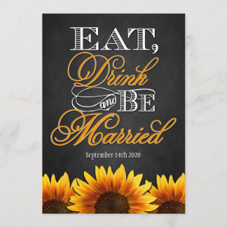 Black Chalkboard Sunflower Wedding Invitations