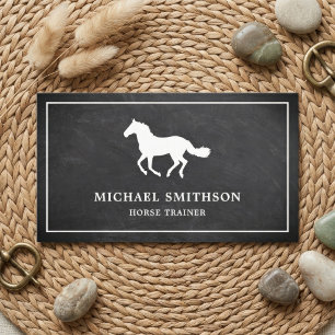 Black Chalkboard White Horse Riding Instructor Business Card