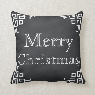 Black Chalkboard White Swirl Merry Christmas Throw Pillow