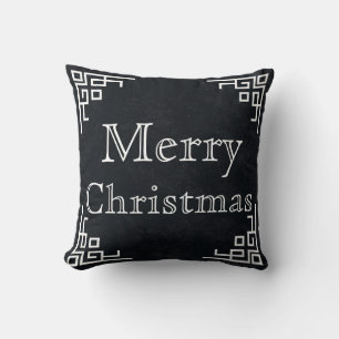 Black Chalkboard White Swirl Merry Christmas Throw Pillow