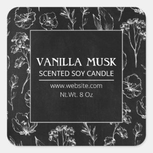 Black Chalkboard Wildflowers Soy Candle Labels