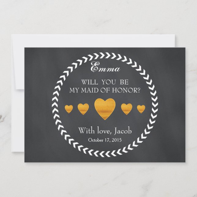 Black Chalkboard Will You Be My MAID OF HONOR Invitation (Front)