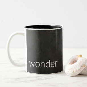 Black chalkboard with word "wonder" Two-Tone coffee mug