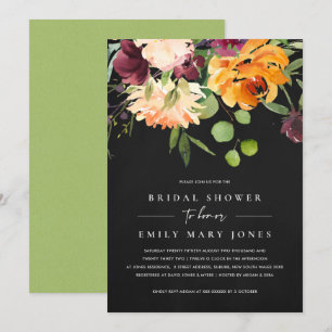 BLACK CHALKBOARD YELLOW ORANGE FLORA BRIDAL SHOWER INVITATION