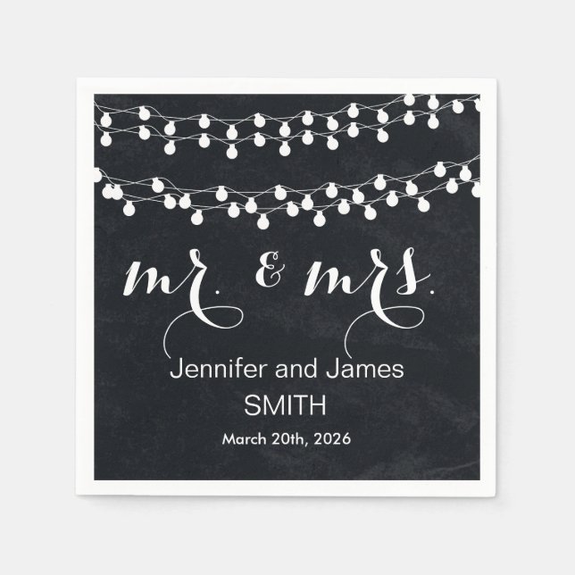 Black Challkboard Wedding Confetti Gold Glitter Napkin (Front)