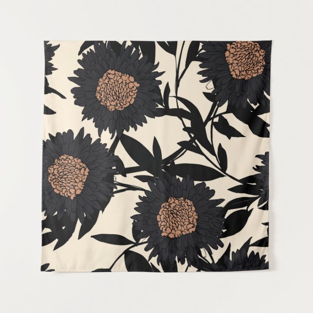 Black chamomile, gerbera: cream background. tapestry (Front)