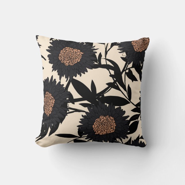 Black chamomile, gerbera: cream background. throw pillow (Front)