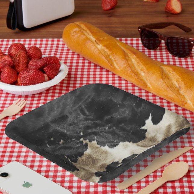 Black Champagne Gold Cowhide   Paper Plate (Picnic)