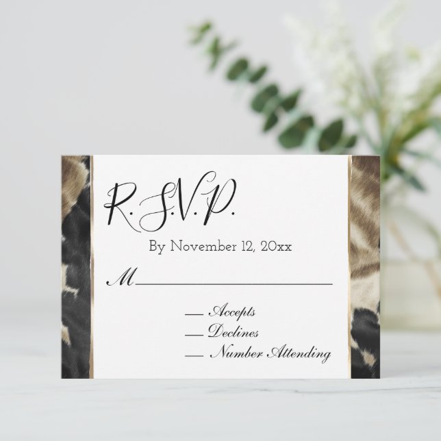 Black Champagne Gold Cowhide RSVP Enclosure Card (Standing Front)