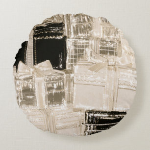 Black Champagne Gold Glam Gifts Round Pillow