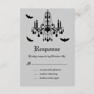 Black Chandelier and Damask RSVP Card