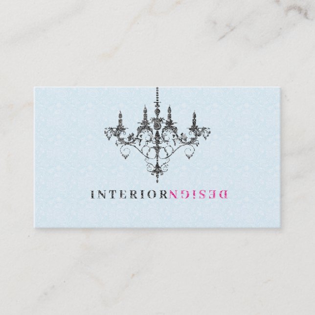 Black Chandelier Blue Background Interior Design Business Card (Front)