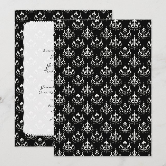 Black Chandelier Damask Wedding Menu (Front/Back)