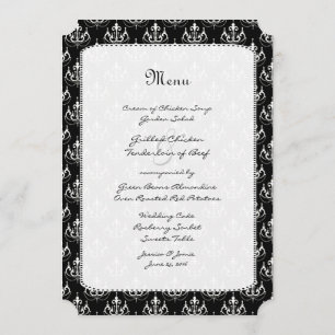 Black Chandelier Damask Wedding Menu