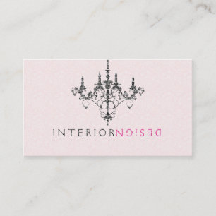 Black Chandelier Pink background Interior Design Business Card