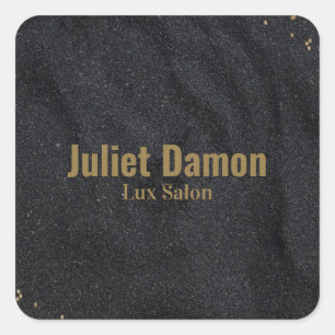 Black charcoal gold dots square sticker