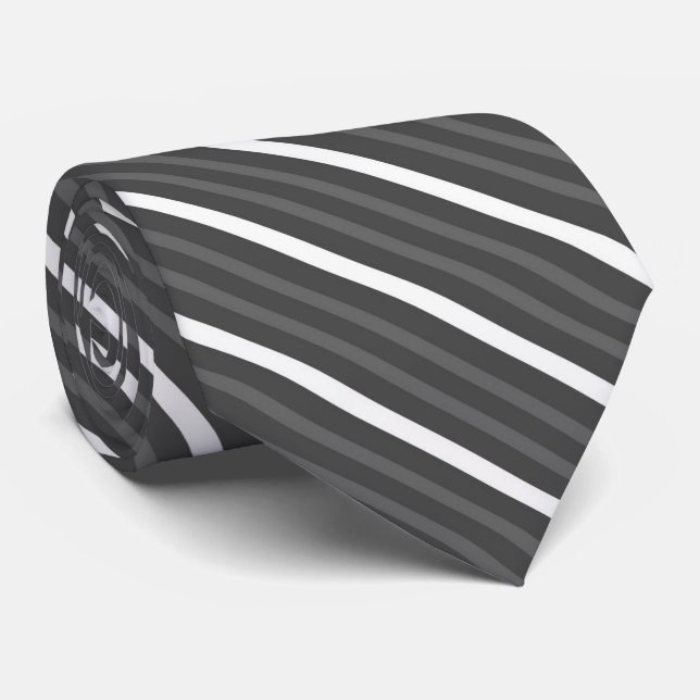 Black Charcoal, Gray And White Diagonal Stripes Tie (Rolled)
