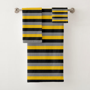 Black, Charcoal Grey and Gold Stripes Bath Towel Set