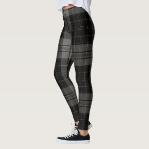 Black Charcoal Grey Giant Tartan Plaid Leggings