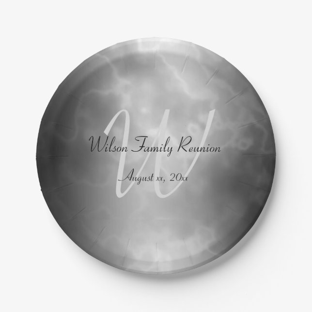 Black Charcoal Marble Personalized Paper Plate (Front)