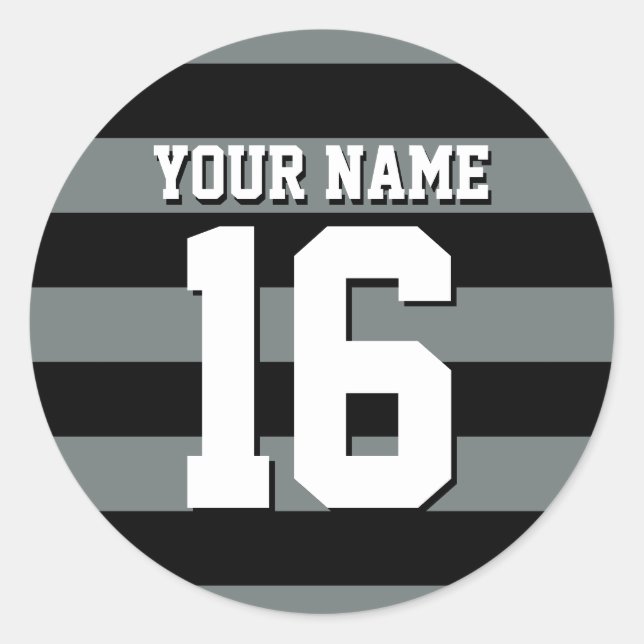 Black Charcoal Team Jersey Preppy Stripe Classic Round Sticker (Front)