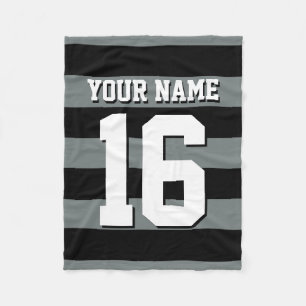 Black Charcoal Team Jersey Preppy Stripe Fleece Blanket