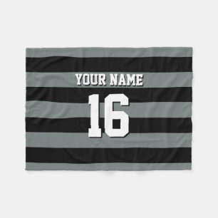 Black Charcoal Team Jersey Preppy Stripe Fleece Blanket