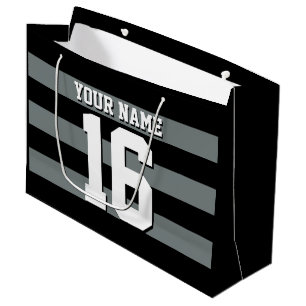 Black Charcoal Team Jersey Preppy Stripe Large Gift Bag