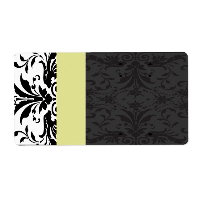 Black &  Chartreuse Damask  Address Labels - (Front)