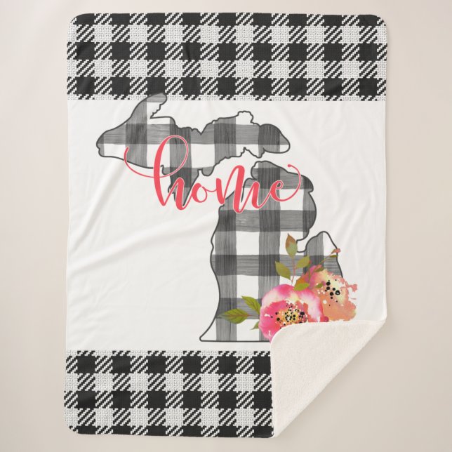 Black Checked Michigan Sherpa Blanket (Front)