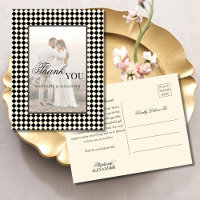 Black Checks Old Money Photo Wedding Thank You