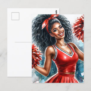 Black Cheerleader In Red Watercolor Postcard