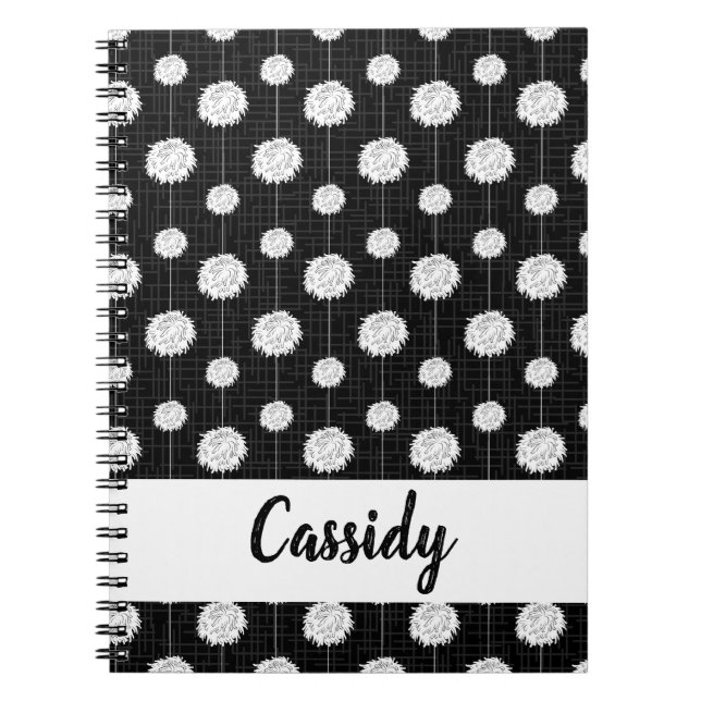 Black Cheerleader Pom Pom Pattern Notebook (Front)