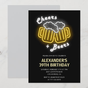 Black Cheers and Beers Drinks 39th birthday Invitation