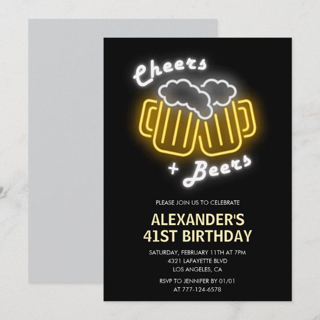 Black Cheers and Beers Drinks 41st birthday Invitation (Front/Back)