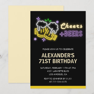 Black Cheers Beer Drinks 71st birthday invitation