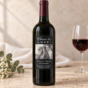 Black Cheers to Love Wedding Photo Wine Bottle Sticker