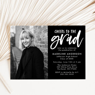 Black Cheers to the Grad Script Graduation Party Invitation