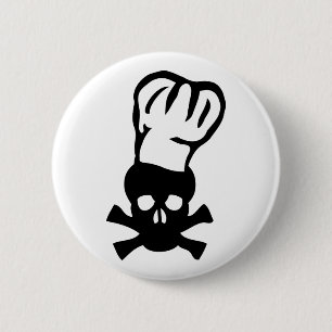black chef skull chefs head cook 2 inch round button