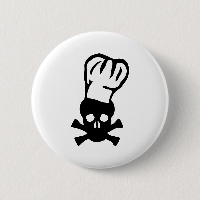 black chef skull chefs head cook 2 inch round button (Front)