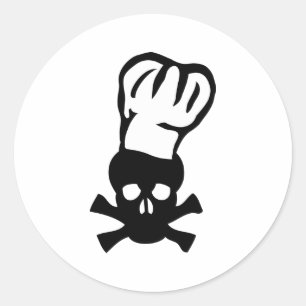 black chef skull chefs head cook classic round sticker
