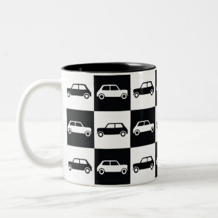 Black Chequerboard Mini Cooper Two-Tone Coffee Mug