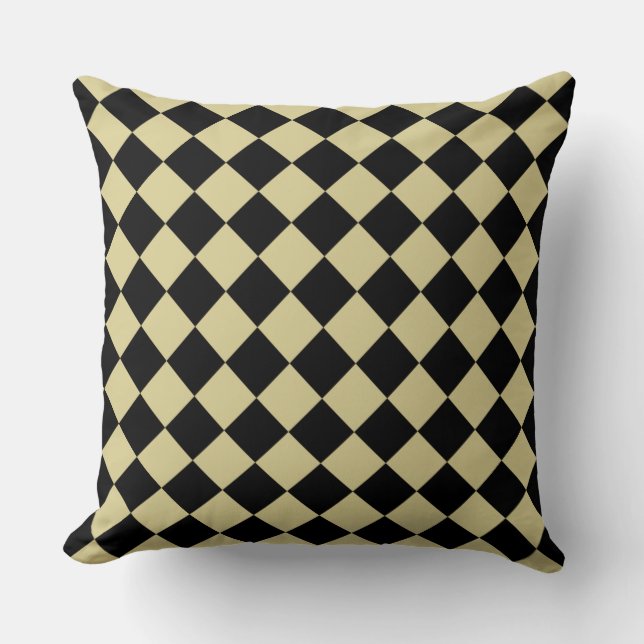 Black Chequered Diamond Pattern Throw Pillow (Front)