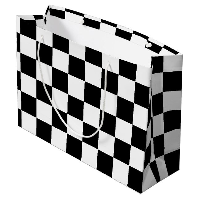 Black Chequered Large Gift Bag (Back Angled)