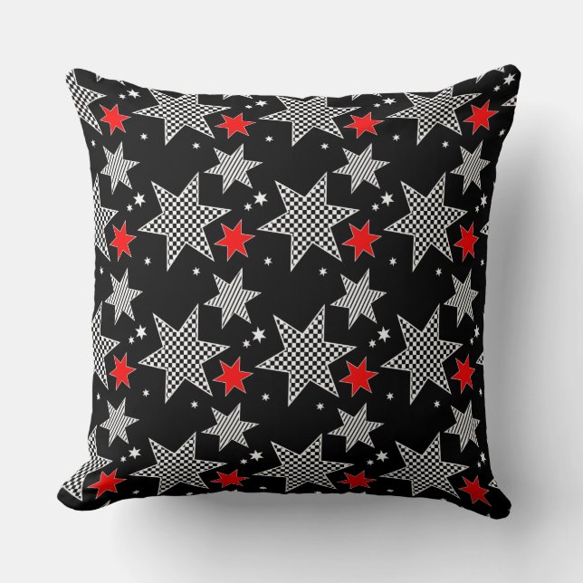 Black Chequered Stars Throw Pillow (Front)