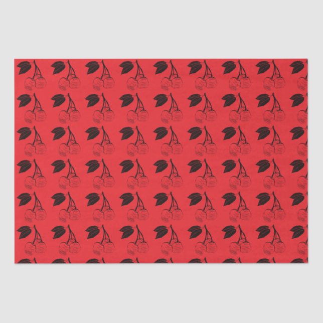 Black Cherries on Red  Tissue Paper (Front)