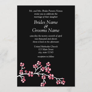 Black Cherry Blossom Elegant Wedding 5x7 Invitation